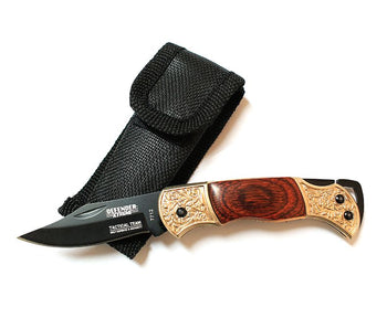 5.25" Mini Tactical Team Wood & Bronze Handle Folding Knife