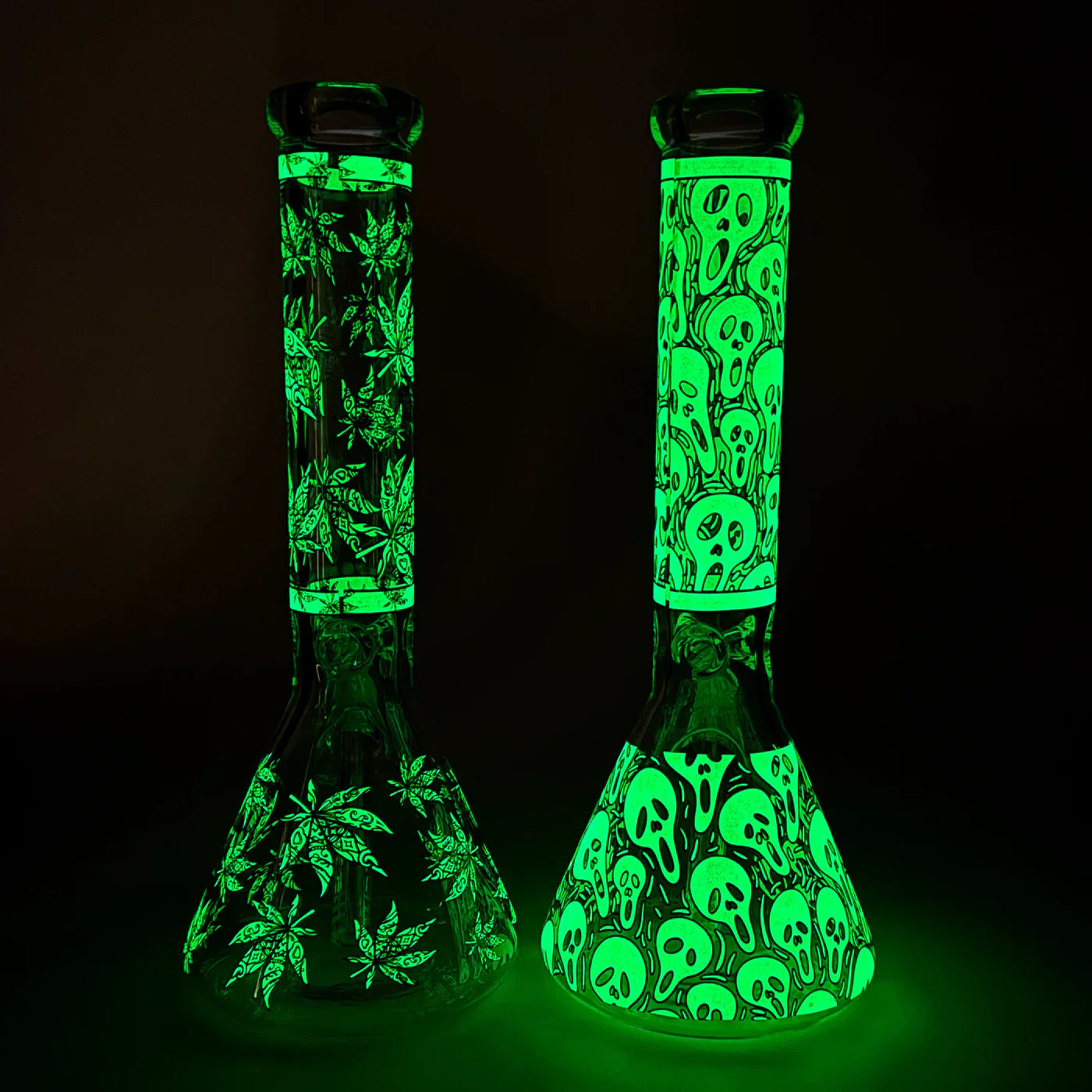 14″ Glow-in-the-Dark Glass Beaker Bong - Leaf