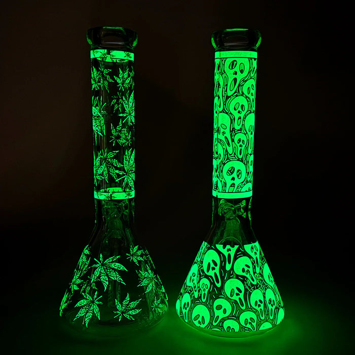 14″ Glow-in-the-Dark Glass Beaker Bong - Leaf