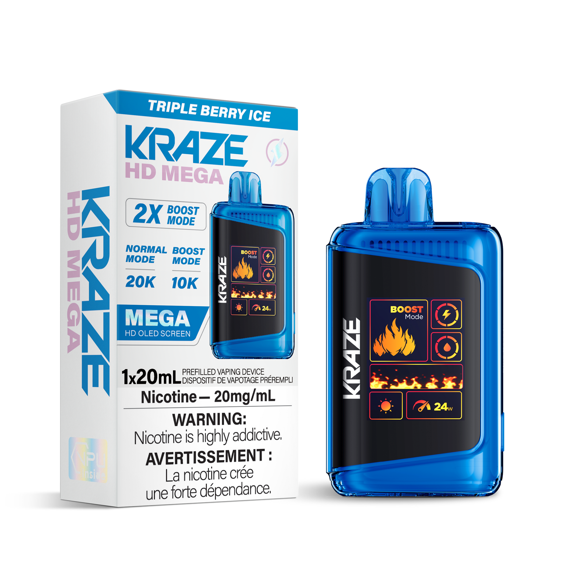 Kraze HD Mega 20k Rechargeable Disposable Vape Triple Berry Ice