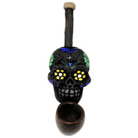 Sugar Skull Hand Crafted Mini Pipe - Black