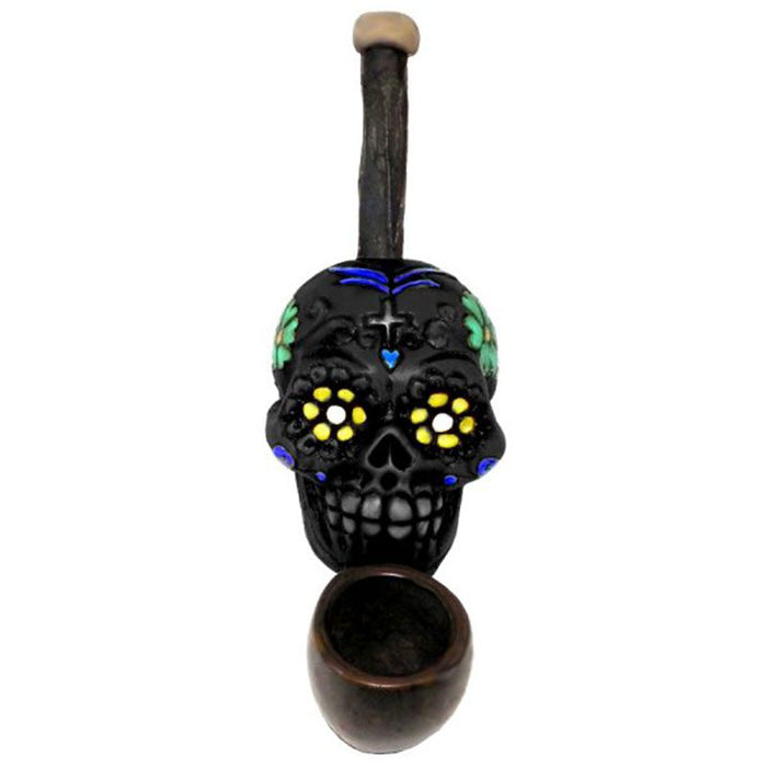 Sugar Skull Hand Crafted Mini Pipe - Black