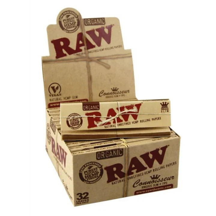 RAW - Organic Hemp Connoisseur King Size Slim Rolling Papers w/ Tips
