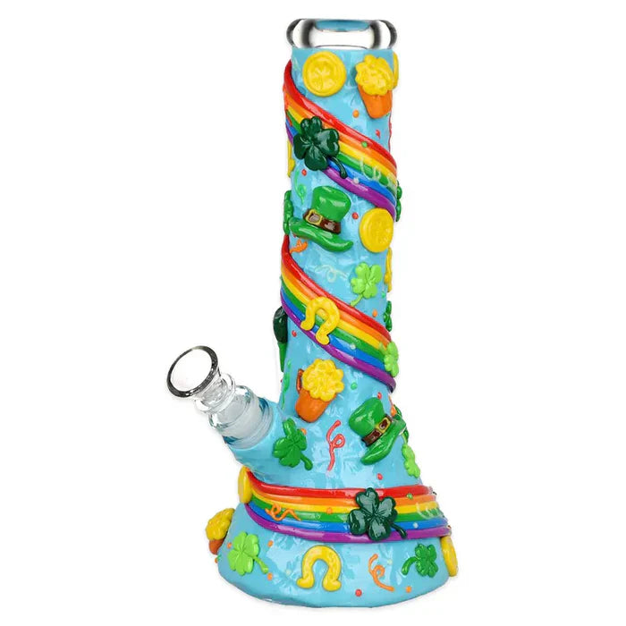 St. Patrick's Day - 10" Rainbows and Gold Glow in the Dark Beaker Water Pipe