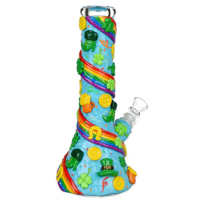 St. Patrick's Day - 10" Rainbows and Gold Glow in the Dark Beaker Water Pipe