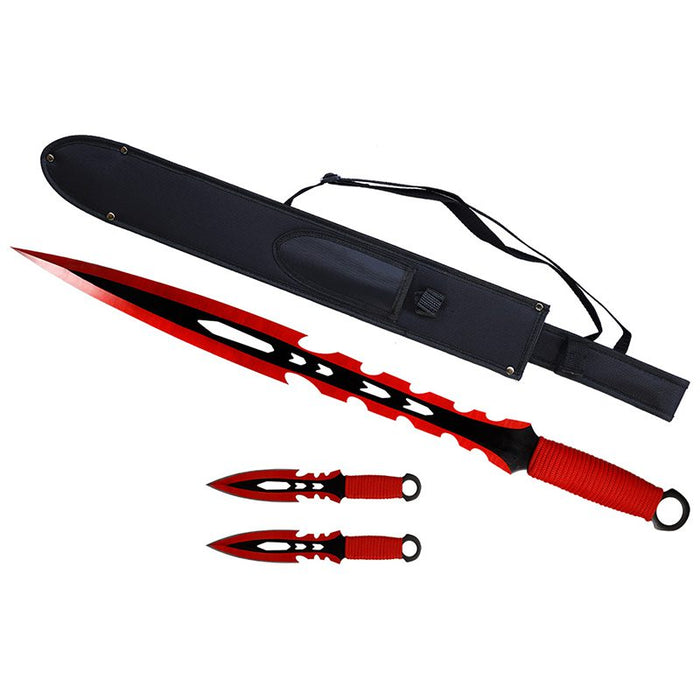 27″ Twilight Talon Tactical Machete Sword w/ Two 8″ Throwing Knives