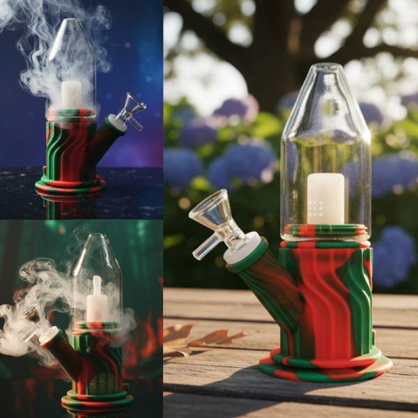 7.8" Taper Shape Printed Orange & Green Silicone Water Pipe