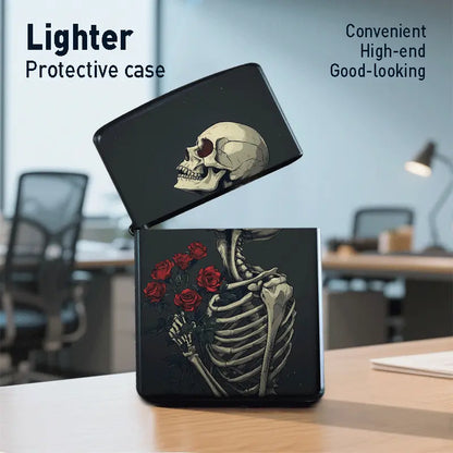Gothic Skeleton Rose Metal Lighter Shell