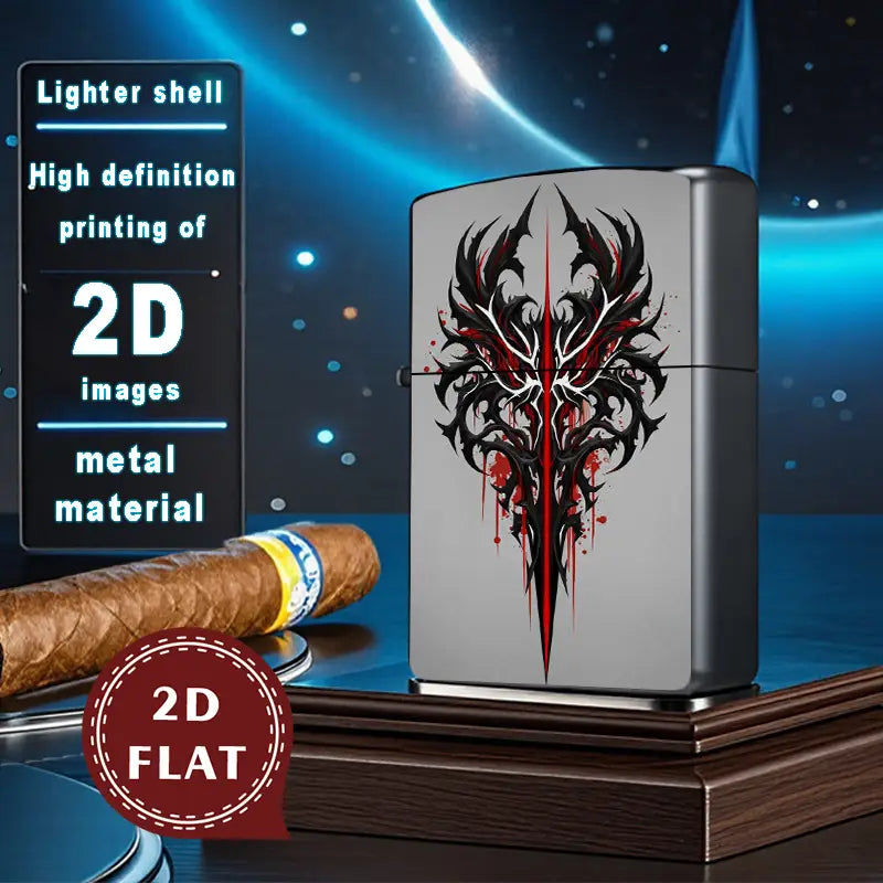 2D Flat Gothic Dragon Design Retro Fashion Lighter Shell