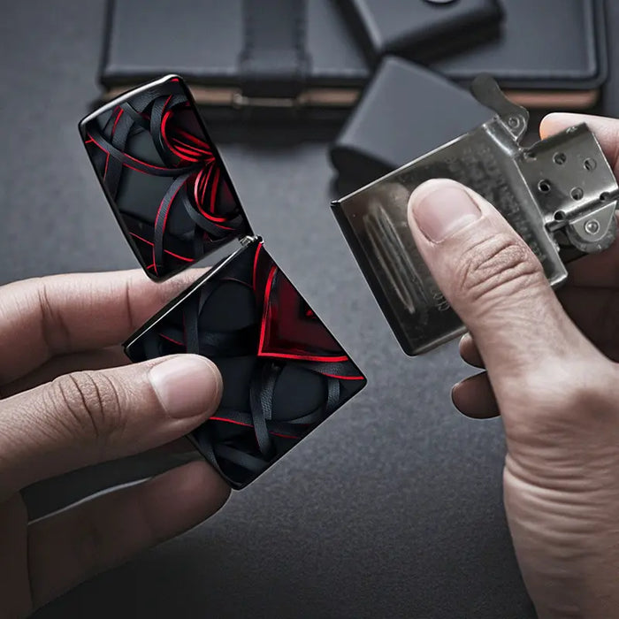 Valentine's Day Black & Red Heart-Shaped Metal Lighter Case