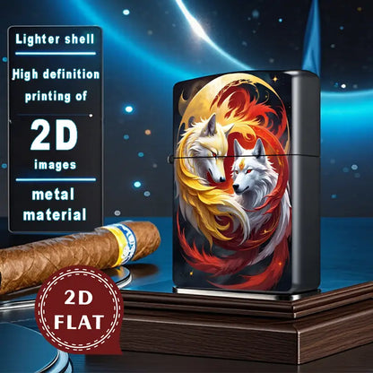 2D Flat Fantasy Wolves Yin-Yang Lighter Shell