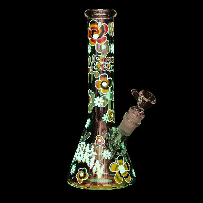 Cheech & Chong Glass - 10" Tie Dye Glow-in-the-Dark Water Pipe