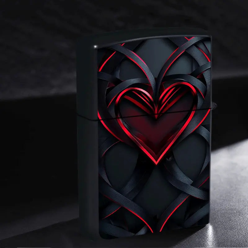 Valentine's Day Black & Red Heart-Shaped Metal Lighter Case