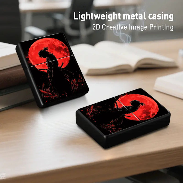 Samurai Moonlit Night Metal Flip-Top Lighter Shell
