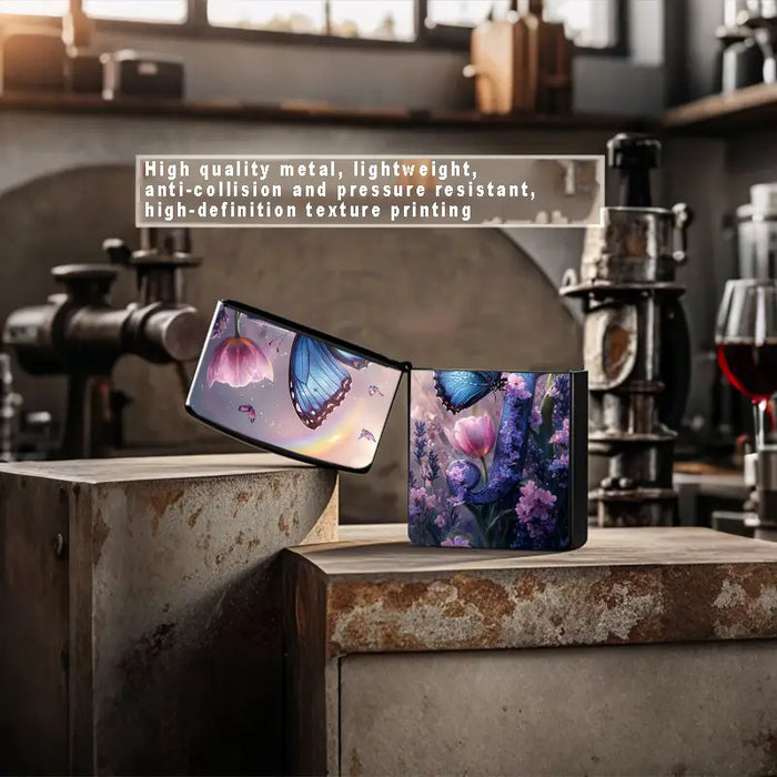 2D Creative Flower Butterfly Pattern Metal Lighter Shell