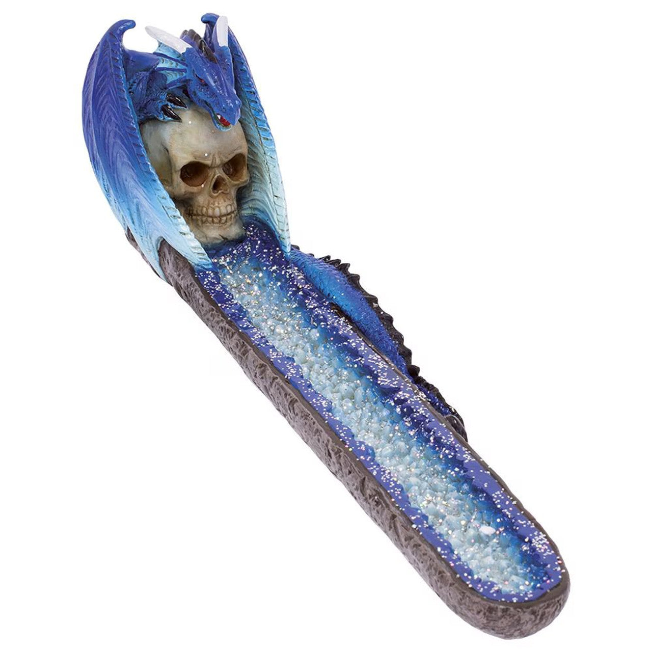 Fujima - 11" Blue Dragon on Skull Crystal Incense Burner