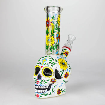 9.5" Sugar Skull Themed Glass Bong