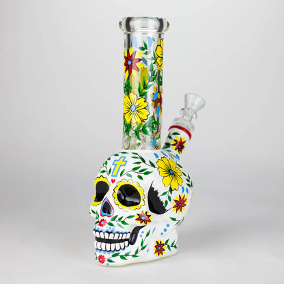 9.5" Sugar Skull Themed Glass Bong